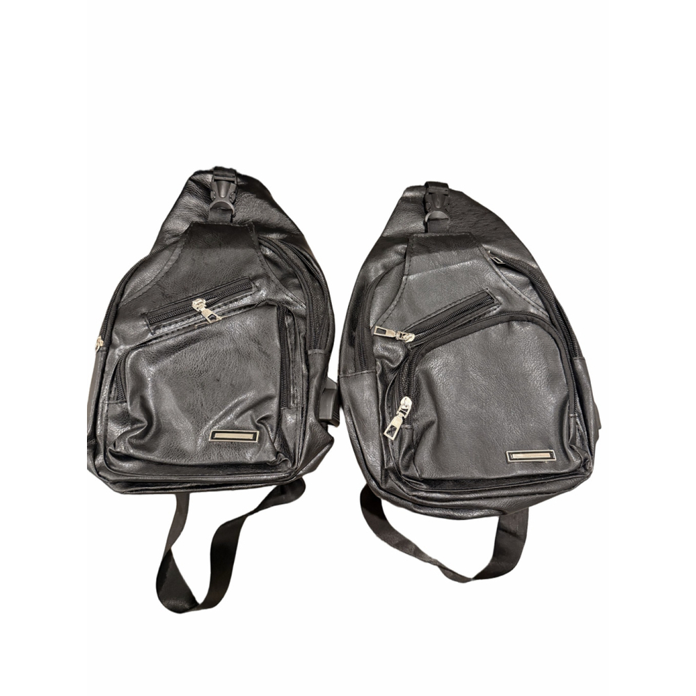 Unisex Sling Crossbody Bag Black 2 Pc Bundle Faux Leather Travel Urban Streetwea